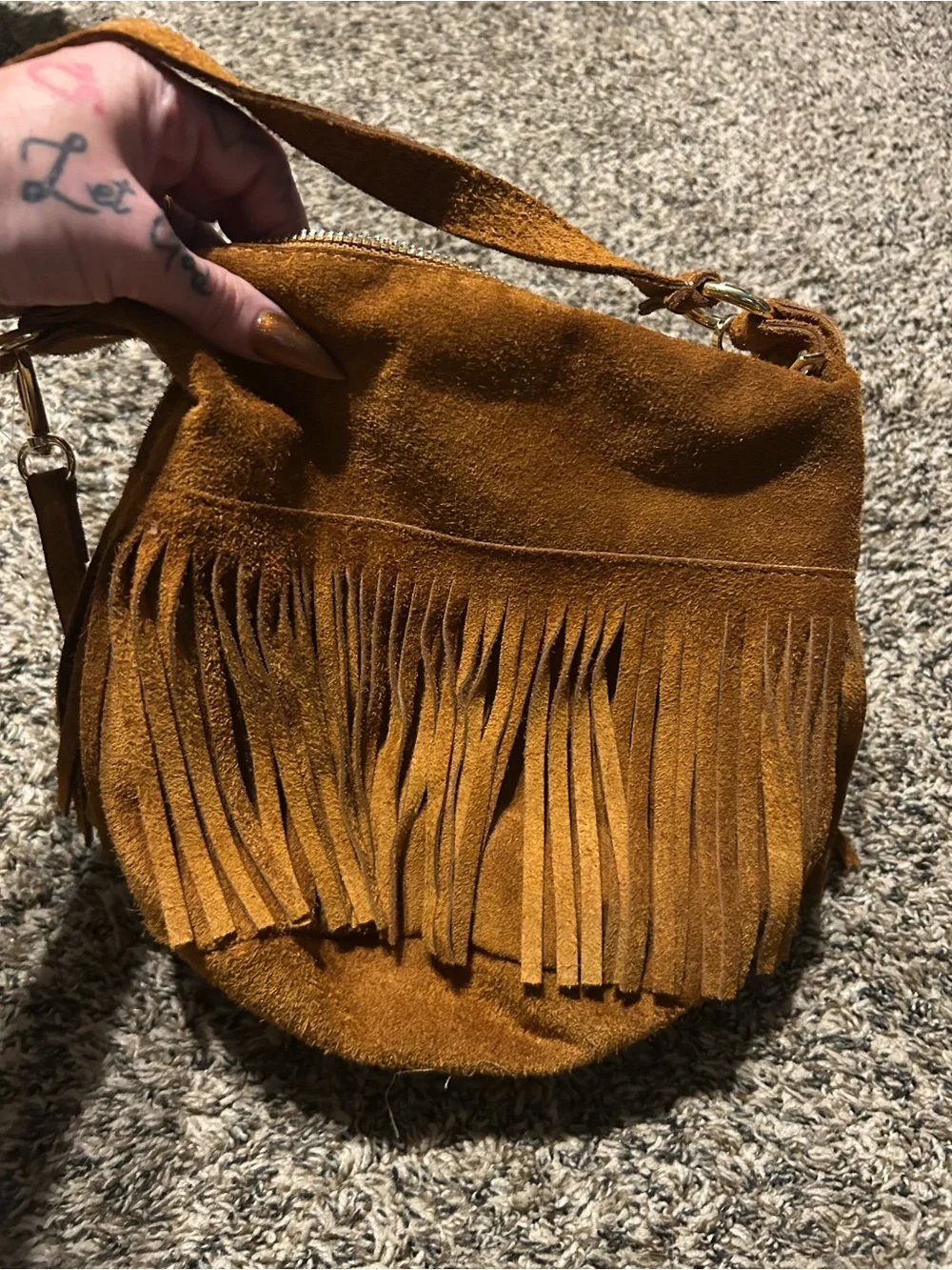 Fringed Suede Crossbody Bag in Cognac Brown NWOT